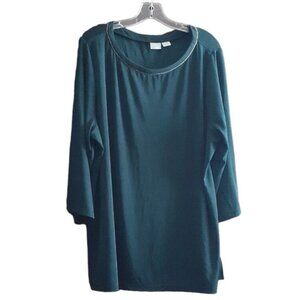 Chicos Vanity Size 4 20/22 Slinky Dark Green Tunic with Silver Trim Detail